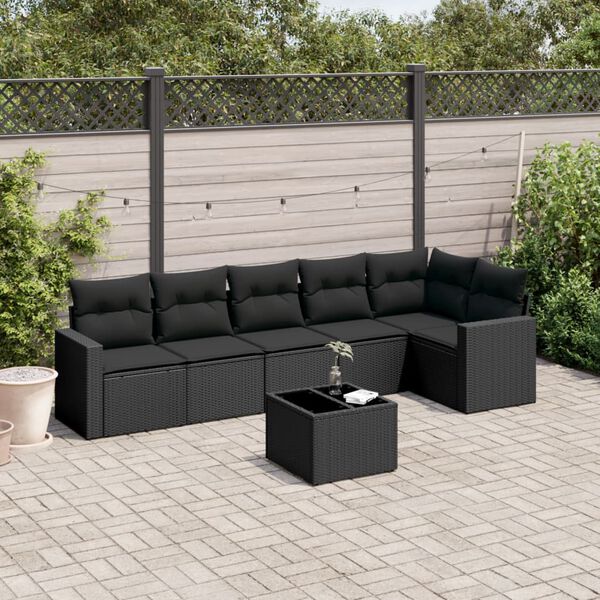vidaXL 7-delige Loungeset met kussens poly rattan zwart