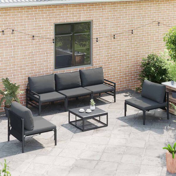 vidaXL Tuinbankenset met kussen 6 pcs Zwart Staal
