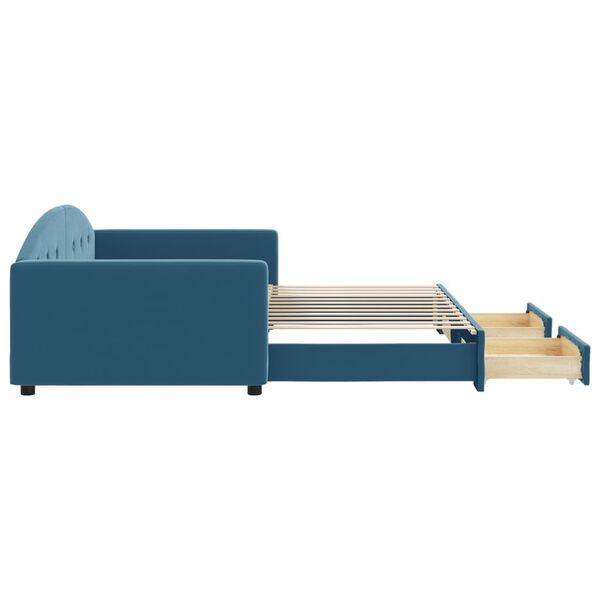vidaXL Slaapbank met onderschuifbed en lades 100x200 cm fluweel blauw