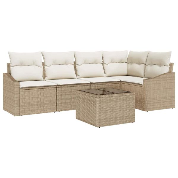 vidaXL Bankstel met kussen 6 pcs Beige poly rattan
