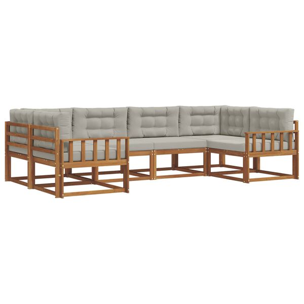 vidaXL Buiten bankenset met kussen 6 pcs Natuurlijk en Lichtgrijs