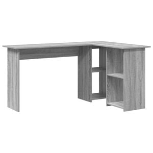 vidaXL Bureau met plank Grijs Sonoma 142 x 102 x 73 cm Bewerkt hout