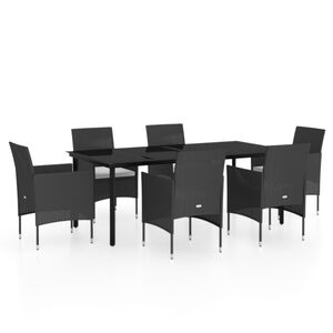 vidaXL 7-delige Tuinset met kussens zwart