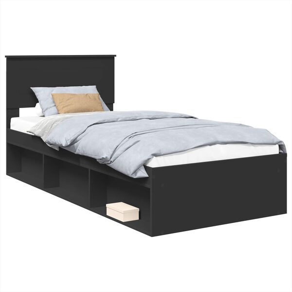 vidaXL Bedframe met hoofdeinde Zwart 90 x 200 cm Bewerkt hout