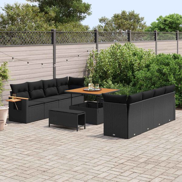 vidaXL Tuinbankenset met kussen 12 pcs Zwart poly rattan