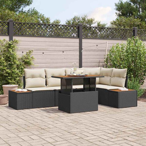 vidaXL Tuin Eetset met kussen 6 pcs Zwart en Beige