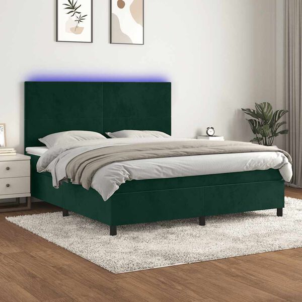 vidaXL Boxspring met matras en LED fluweel donkergroen 180x200 cm