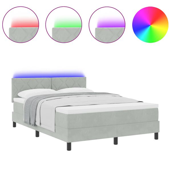 vidaXL LED Box Spring Bed met matras Lichtgrijs 140 x 190 cm Fluweel