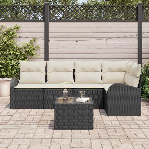 vidaXL Tuin Sofa Set met kussen 6 pcs Zwart en wit Poly riet