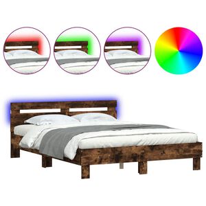 vidaXL Bedframe met hoofdeinde en LED gerookt eikenkleurig 150x200 cm
