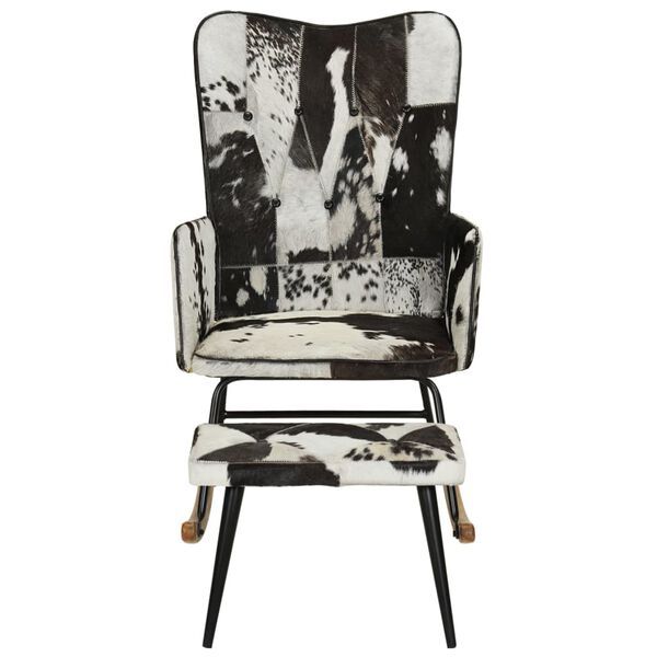 vidaXL Schommelstoel met voetensteun echt leer zwart