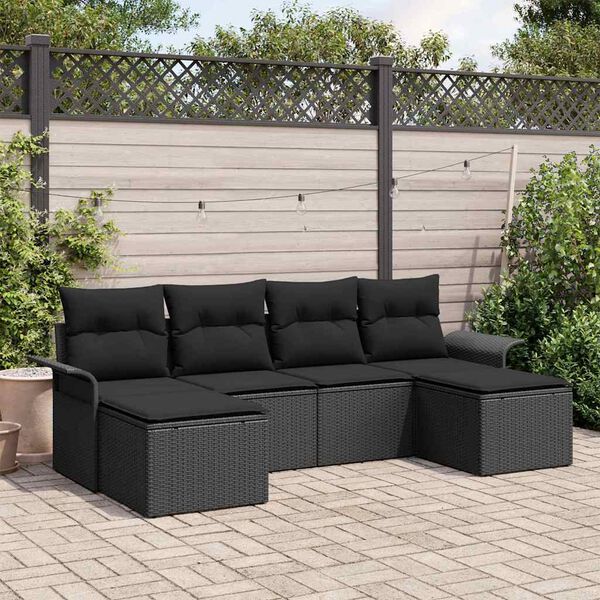 vidaXL Tuin Sofa Set met opslag 6 pcs Zwart poly rattan