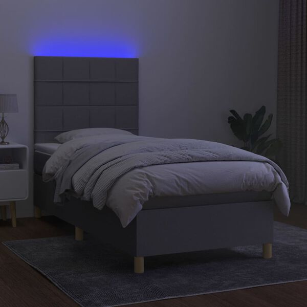 vidaXL Boxspring met matras en LED stof lichtgrijs 90x190 cm