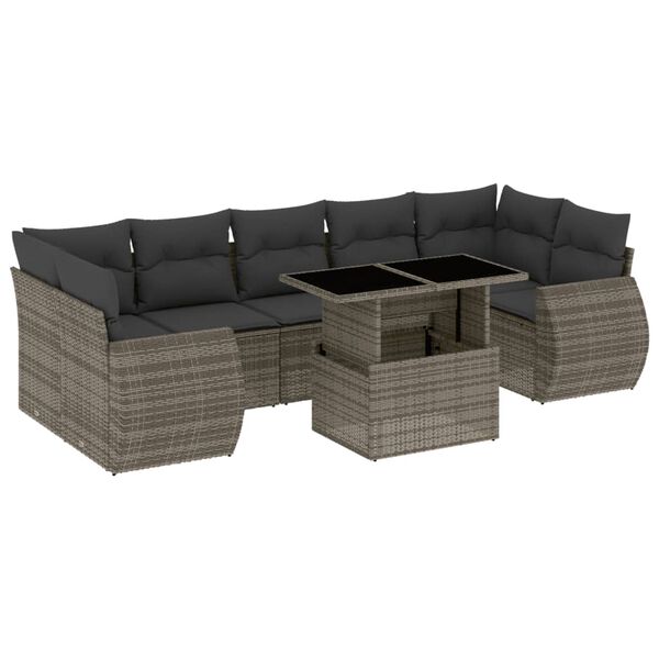 vidaXL 8-delige Loungeset met kussens poly rattan grijs