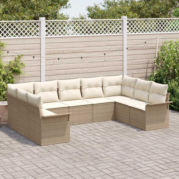 vidaXL Tuinbankenset met kussen Beige poly rattan