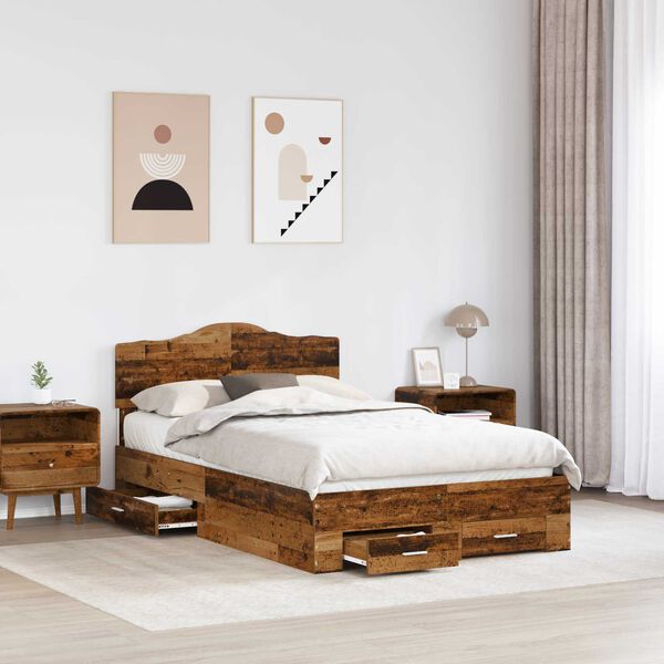 vidaXL Bedframe met hoofdeinde Oudhout 120 x 190 cm Bewerkt hout