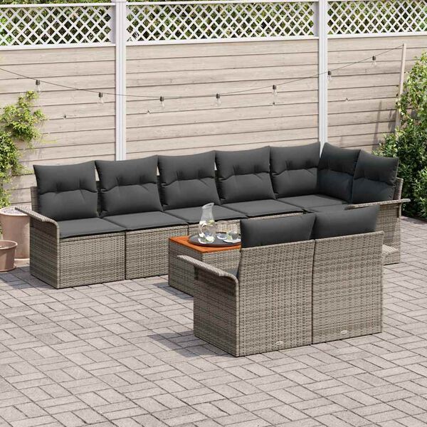 vidaXL Tuinbankenset met kussen 9 pcs Grijs poly rattan