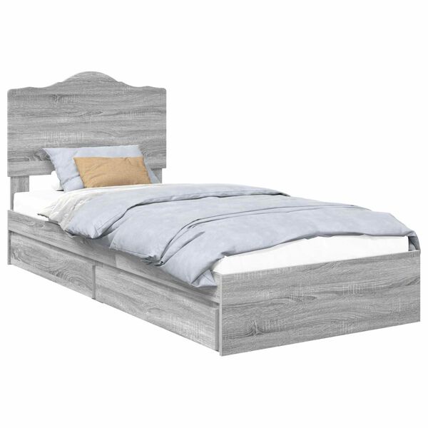 vidaXL Opslag bed met hoofdeinde Grijs Sonoma 90 x 190 cm Bewerkt hout