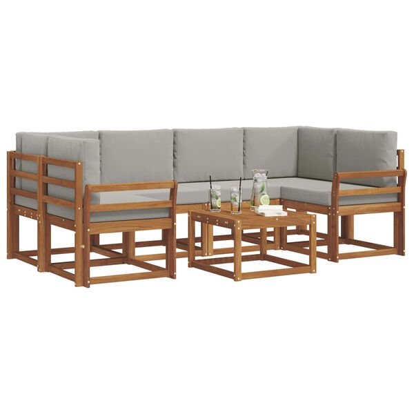 vidaXL Buiten bankenset met kussen 7 pcs Natuurlijk en Lichtgrijs