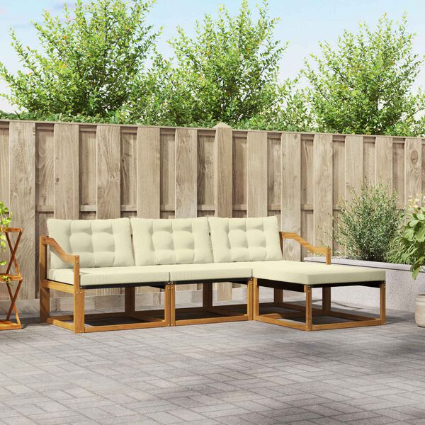 vidaXL Buiten bankenset met kussen 4 pcs Natuurlijk en Cr&egrave;me