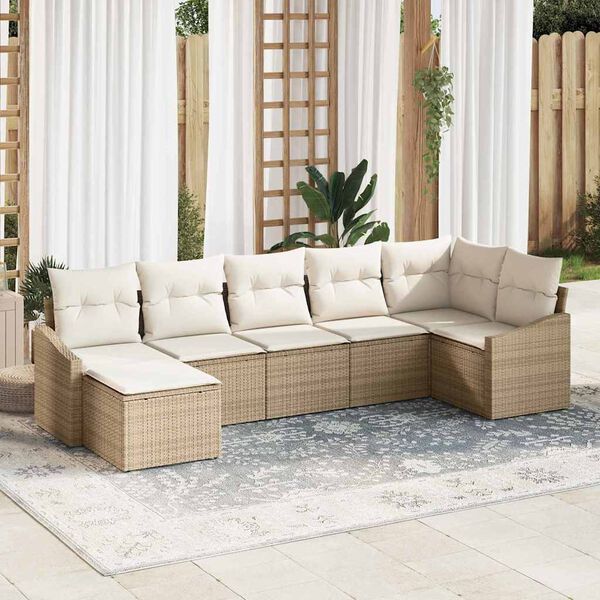 vidaXL Tuin Sofa Set met kussen 7 pcs Beige en Crème poly rattan