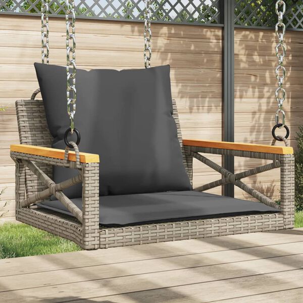 vidaXL Schommelbank met kussens 63x62x40 cm poly rattan grijs