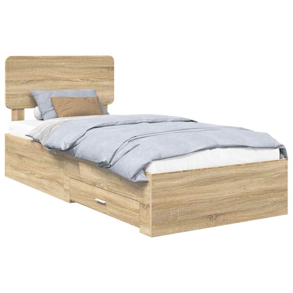 vidaXL Bedframe met hoofdeinde Sonoma Eiken 100 x 200 cm Bewerkt hout