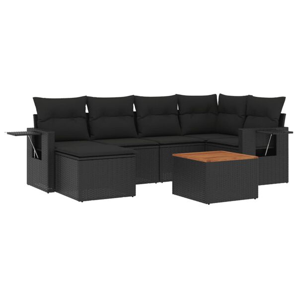 vidaXL 7-delige Loungeset met kussens poly rattan zwart