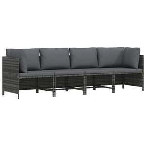 vidaXL Tuinbank 4-zits met kussens poly rattan grijs