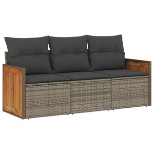 vidaXL 3-delige Loungeset met kussens poly rattan grijs