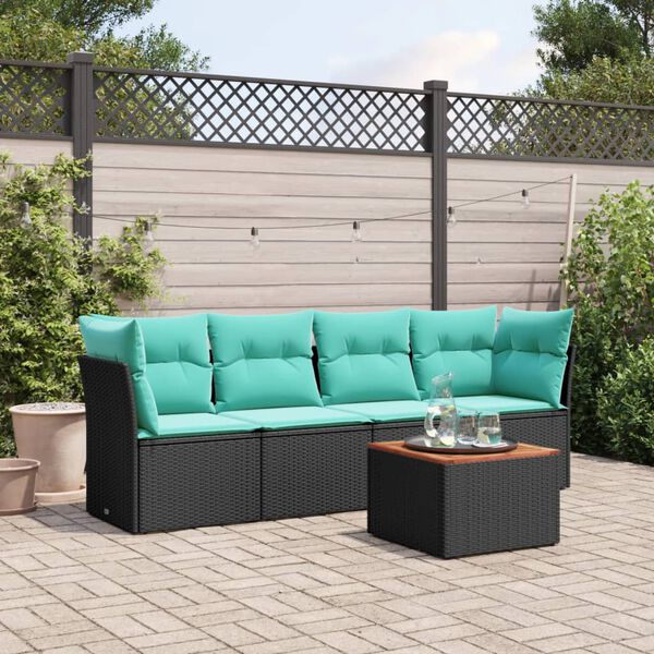 vidaXL 5-delige Loungeset met kussens poly rattan zwart