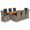 vidaXL 9-delige Tuinset met kussens poly rattan grijs