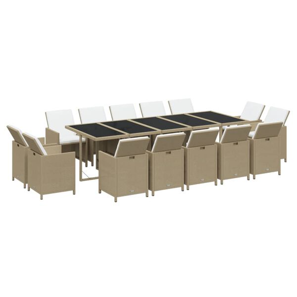 vidaXL 15-delige Tuinset met kussens poly rattan beige