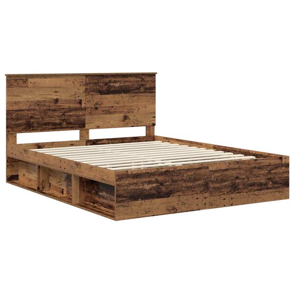 vidaXL Bedframe met hoofdeinde Oudhout 160 x 200 cm Massief grenenhout