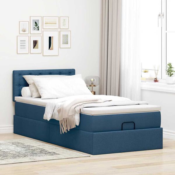 vidaXL Ottoman bed met matras 90x190cm stof blauw
