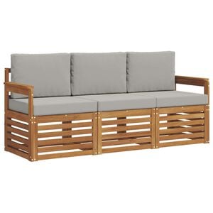 vidaXL Sofa-Sets 3 pcs Natuurlijk en Lichtgrijs Massief Acaciahout