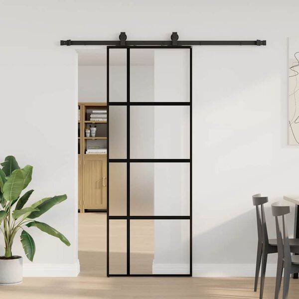 vidaXL Schuifdeur met beslagset 76x205 cm gehard glas zwart