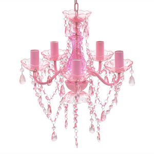 vidaXL Kristallen licht met 5 gloeilampen rosa