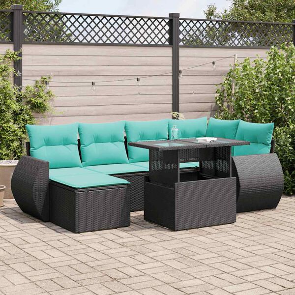 vidaXL 7-delige Loungeset met kussens poly rattan acacia zwart
