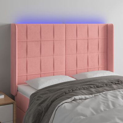 vidaXL Hoofdbord LED 147x16x118/128 cm fluweel roze