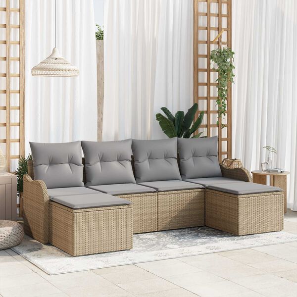 vidaXL Tuin Sofa Set met kussen 6 pcs Beige Poly riet