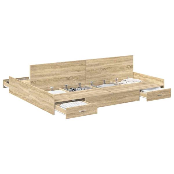 vidaXL Opbergbedframe met lade Sonoma Eiken 160 x 200 cm Bewerkt hout