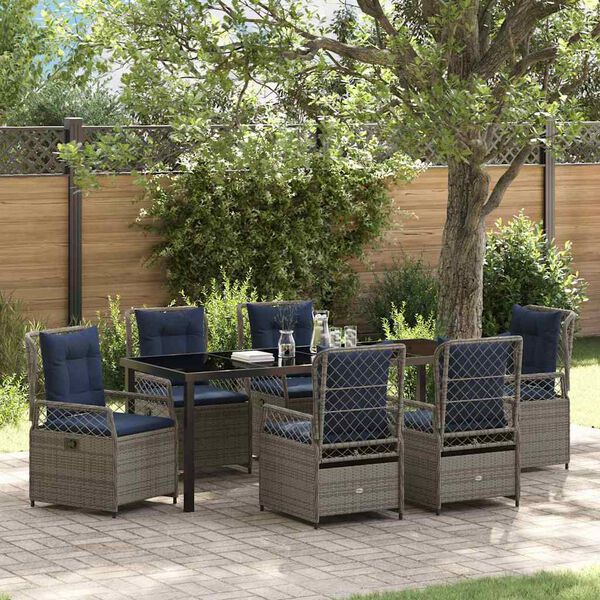 vidaXL Tuin eettafelset 7 pcs Grijs poly rattan