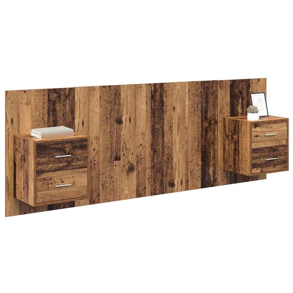 vidaXL Hoofdbord Met Kast met lade 3 pcs Oud Hout Bewerkt hout