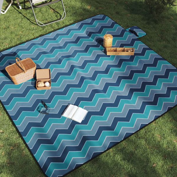 vidaXL Picknickkleed opvouwbaar golven 200x200 cm fluweel blauw