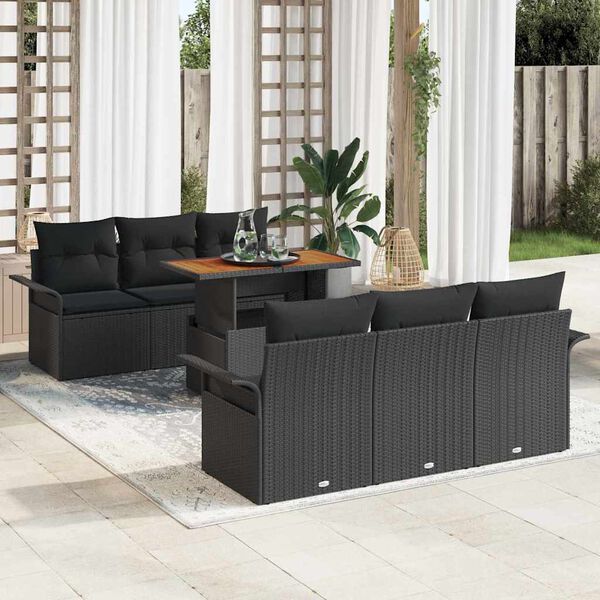 vidaXL Tuin Sofa Set 7 pcs Zwart Poly rattan en gepoedercoat staal