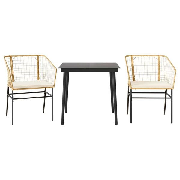 vidaXL 3-delige Tuinset met kussens poly rattan glas bruin