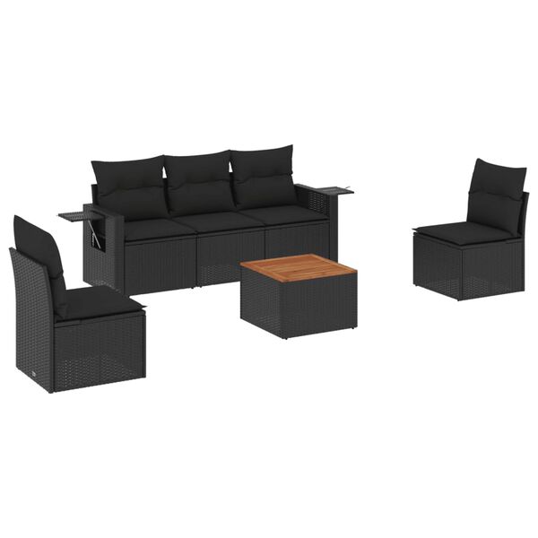 vidaXL 6-delige Loungeset met kussens poly rattan zwart