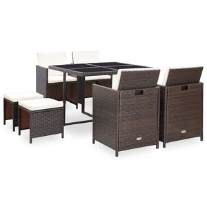 vidaXL 9-delige Tuinset met kussens poly rattan bruin