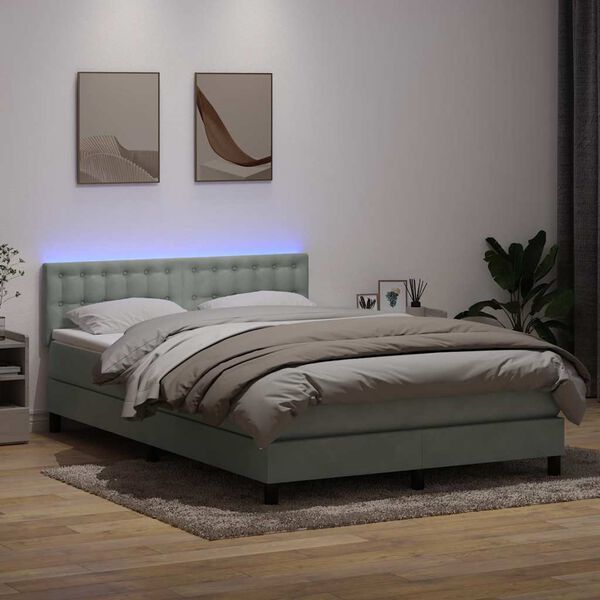 vidaXL Boxspring met matras en LED fluweel lichtgrijs 160x210 cm